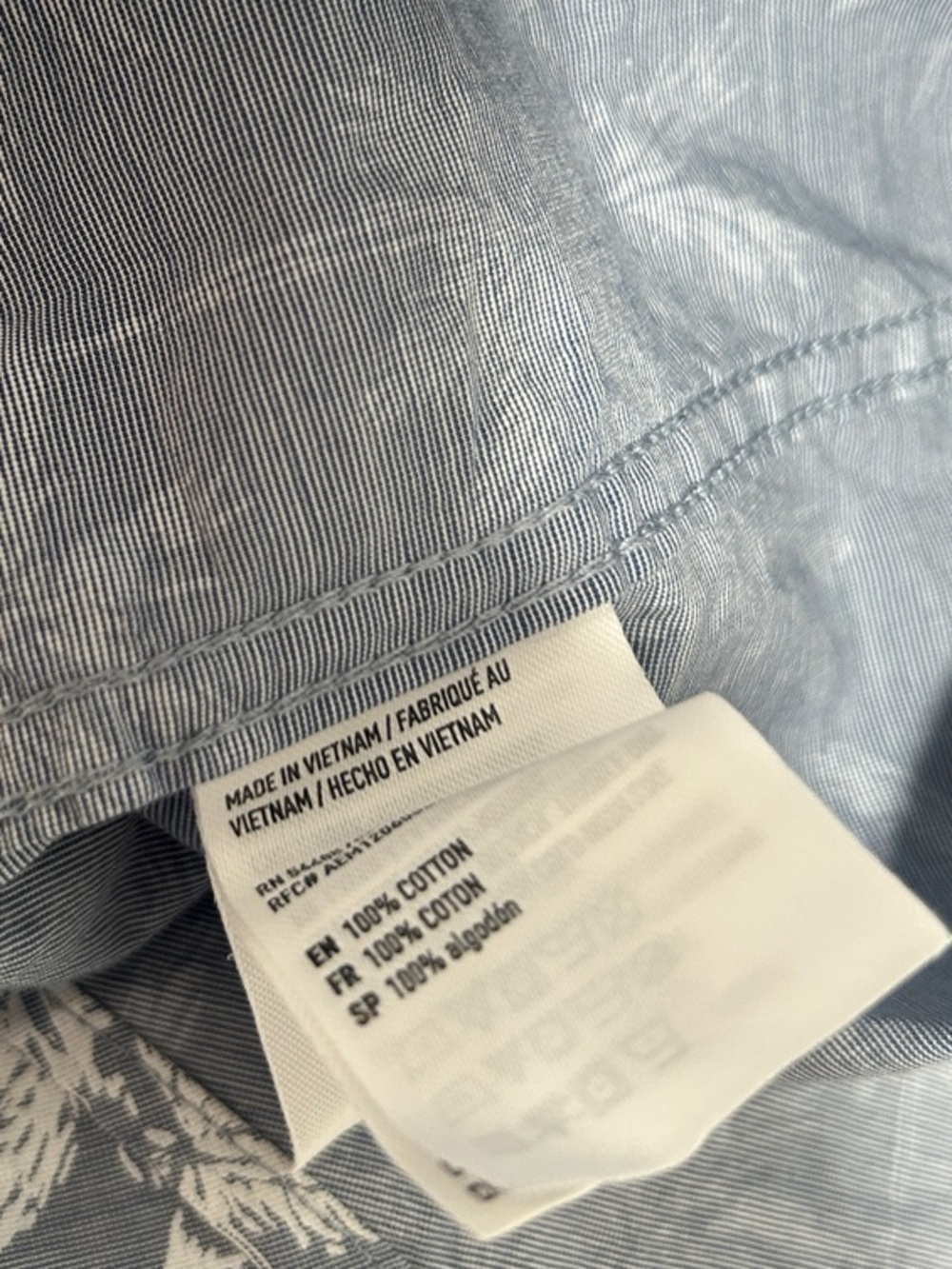 American Eagle Outfitters Blue & White Palm Print Button-Up Shirt - Picture 3 of 8